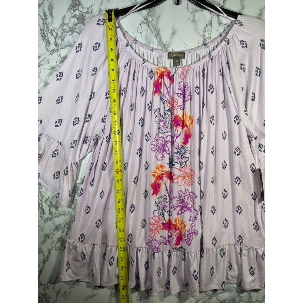 Style & Co Gigi Runway Lavender Floral Blouse with Ruffle Sleeves Sz 2X - Picture 6 of 9